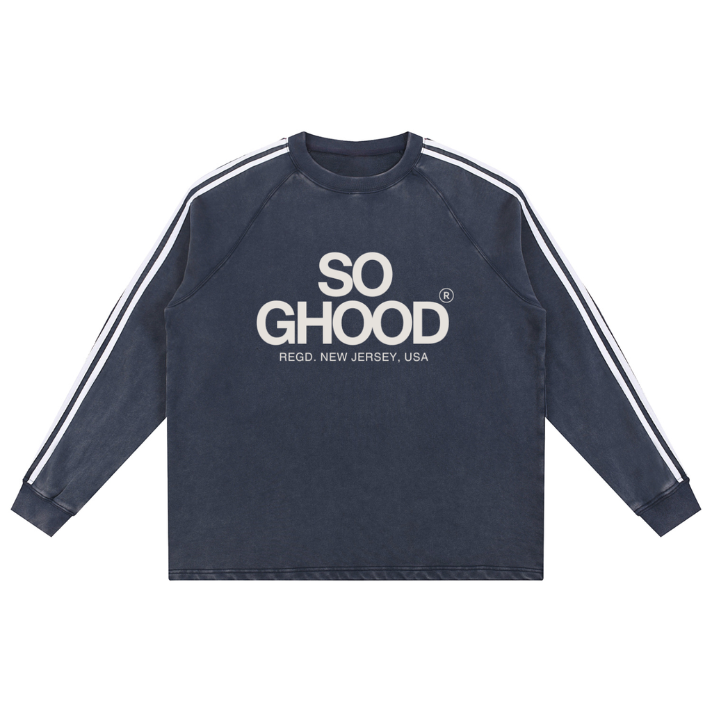GHOODGYRL: SO GHOOD Snow Washed Contrast Tape Sweatshirt