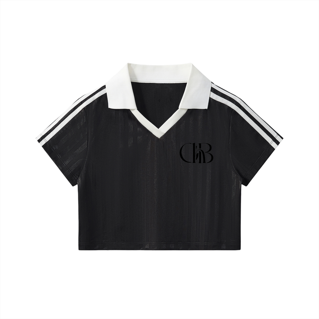 Contrast Collar Striped Cropped Jersey