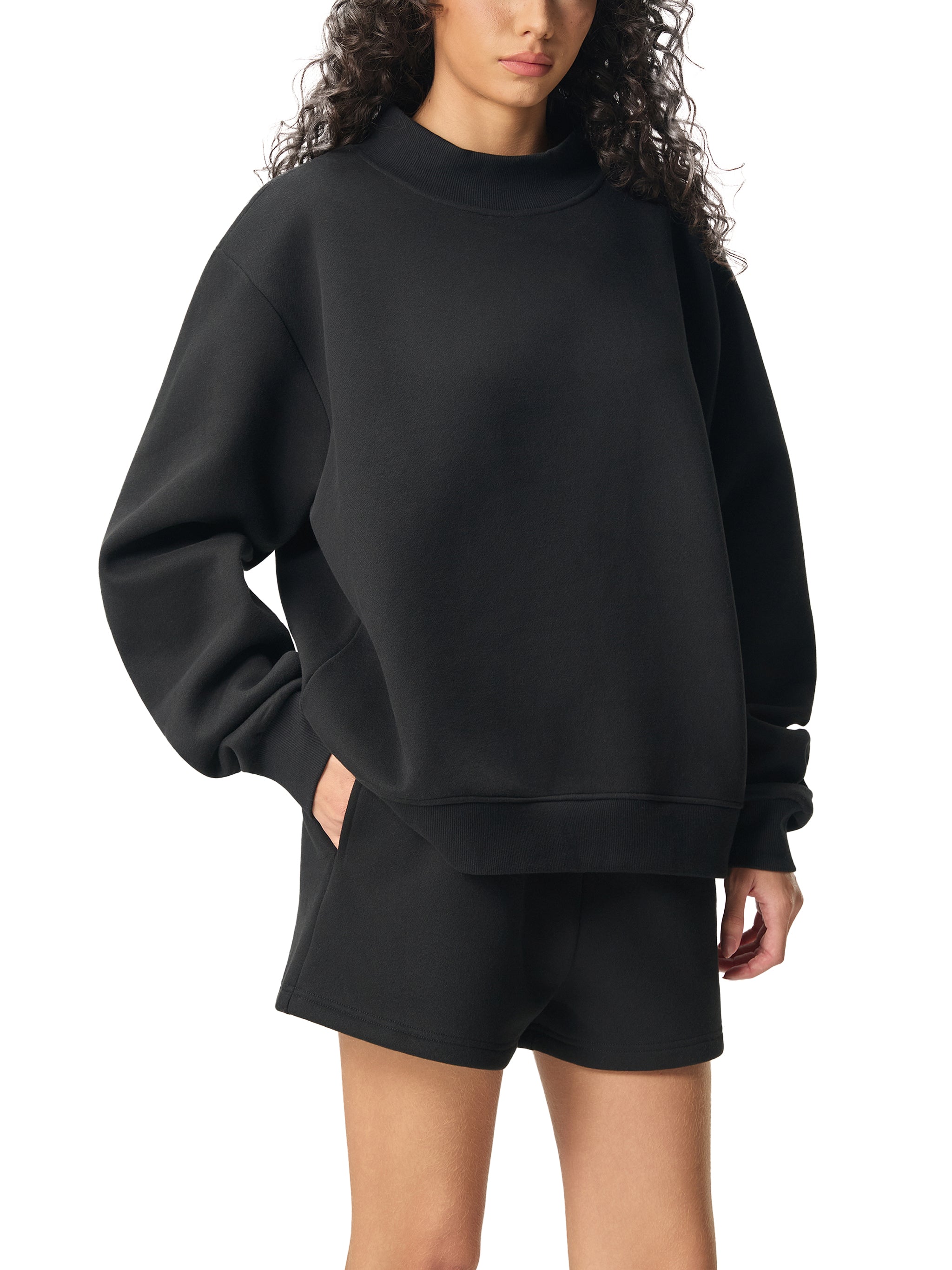 GHOODGYRL Essential Fleece Mock-Neck Crew Sweatshirt